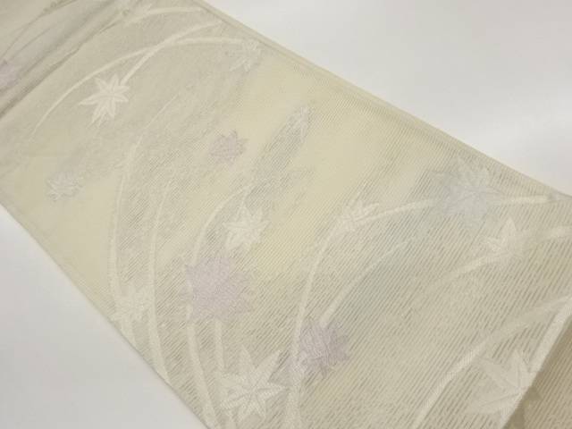 絽草葉に槭樹飾りつけ織出し袋帯【中古】【着】【袋帯】 宗sou