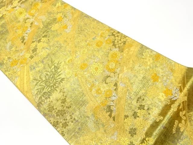 引っ張ること箔光悦垣に顕花植物飾りつけ織り出し袋帯【中古】【着】【袋帯】 宗sou