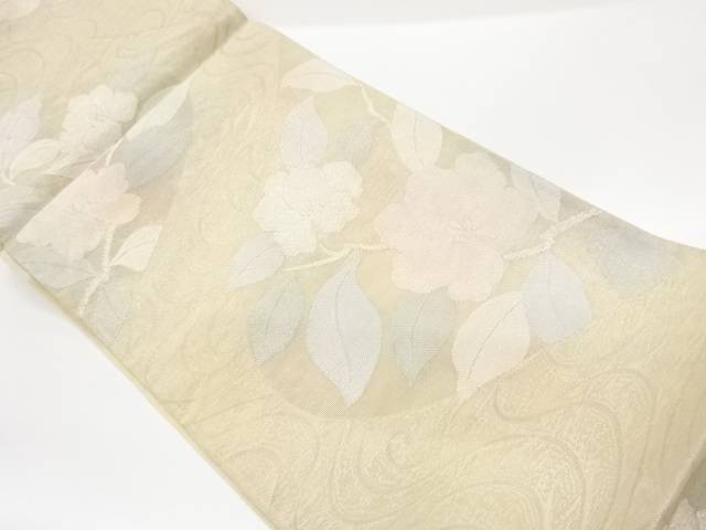 紗 水筋に花葉飾りつけ織出し袋帯【中古】【着】【袋帯】 宗sou