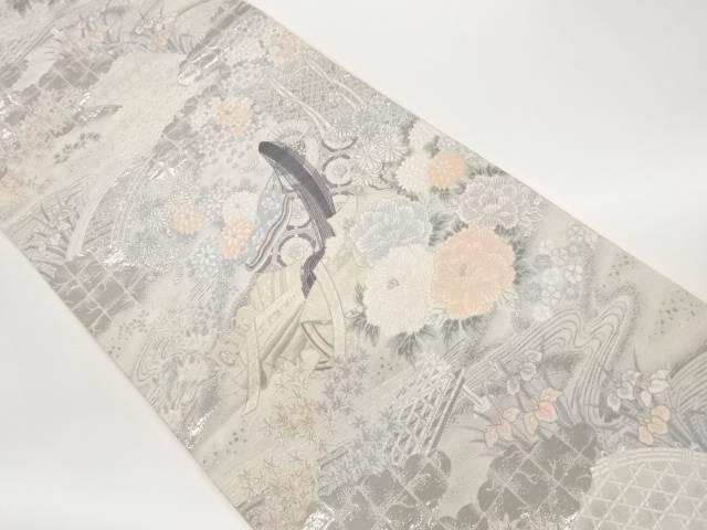 お嬢様に顕花植物飾りつけ織り出し袋帯【中古】【着】【袋帯】 宗sou