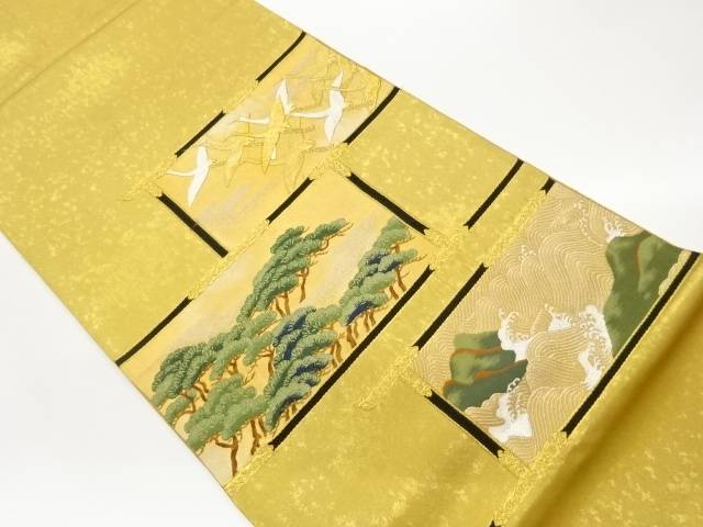 引っ張ること箔 群鶴に松・試錬飾りつけ織り出し袋帯【中古】【着】【袋帯】 宗sou