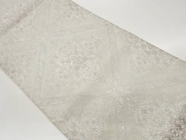オーロラ箔 襷に華文飾りつけ織り出し袋帯【中古】【着】【袋帯】 宗sou