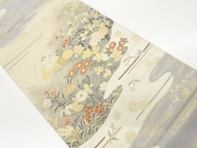 秋草に鳥・水筋飾りつけ織り出し袋帯【中古】【着】【袋帯】 宗sou