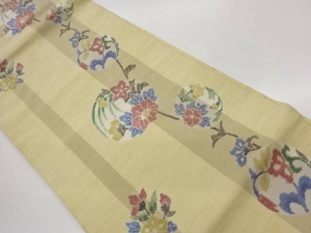 手織り紬縞に花丸文飾りつけ織出し名古屋帯【中古】【着】【名古屋帯】 宗sou