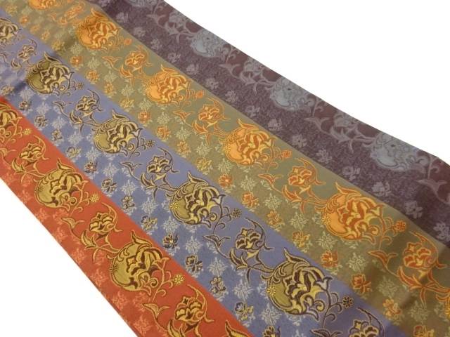 縞に花唐草飾りつけ織出し名古屋帯【中古】【着】【名古屋帯】 宗sou