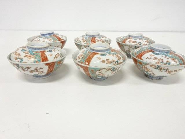 古伊万里 金彩赤絵 蓋物碗 6客【中古】【道】 宗sou