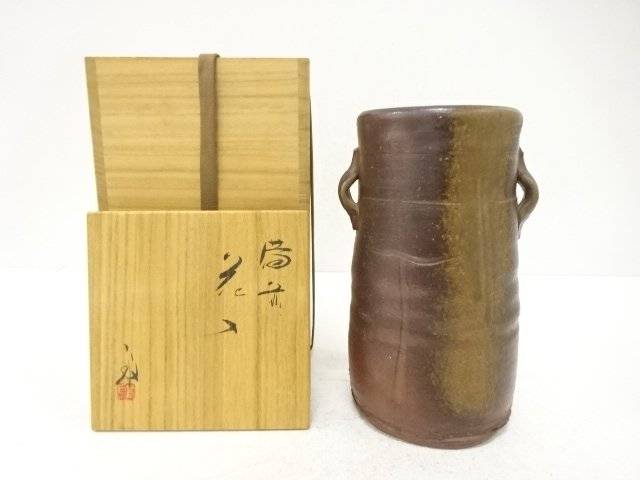 備前焼 台地敏造 耳付花入【中古】【道】 宗sou