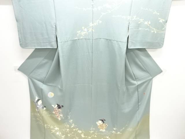 関口遼一作 十日町紬友禅御坊さん飾りつけ一ツ紋短い訪問着【中古】【着】【短い訪問着・付下げ】 宗sou