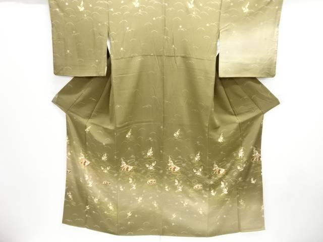 文箱に梅飾りつけ短い訪問着(重ね衿付き添い人)【中古】【着】【短い訪問着・付下げ】 宗sou