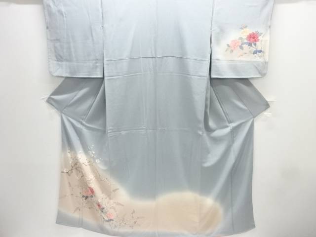 手書き枝梅・名取り草飾りつけ短い訪問着【中古】【着】【短い訪問着・付下げ】 宗sou