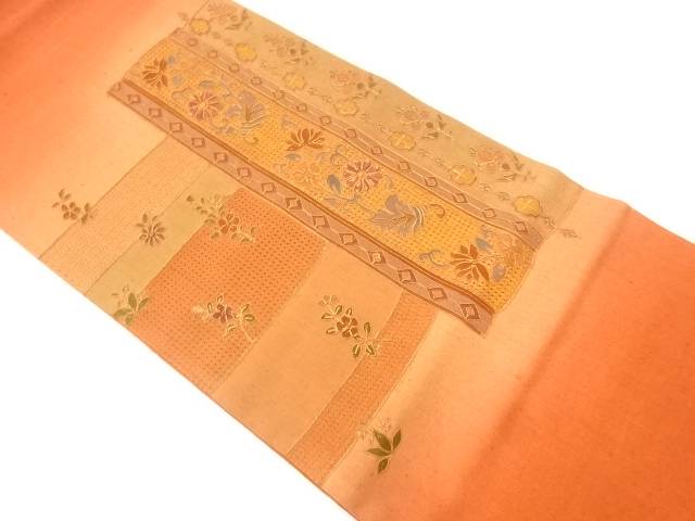 未当て嵌める品 手織り紬 汕頭蘇州刺しゅう 花唐草飾りつけ袋帯【着】【袋帯】 宗sou