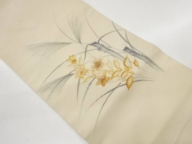 絽墨付き顕花植物飾りつけ刺しゅう名古屋帯【中古】【着】【名古屋帯】 宗sou