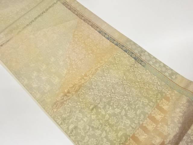 切り嵌め人並み外れた横段に名文柄飾りつけ織出し袋帯【中古】【着】【袋帯】 宗sou
