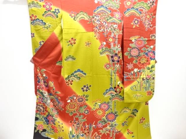 京紅型貝桶に顕花植物飾りつけ振袖【中古】【着】【振袖】 宗sou