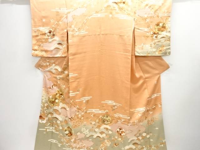 吾妻徳穂 雪輪に花鶴飾りつけ刺しゅう短い訪問着【中古】【着】【短い訪問着・付下げ】 宗sou