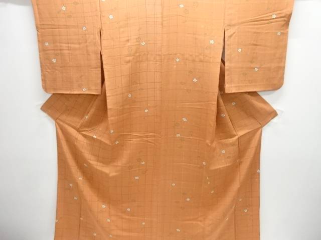 透かし彫りに花飾りつけ単衣小紋お召しもの【中古】【着】【小紋】 宗sou