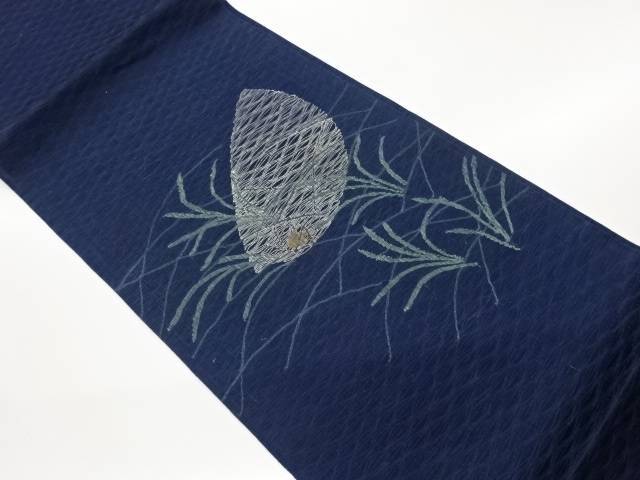 未使用品　紗紬すくい織鈴虫・草葉に月模様織出し袋帯（未仕立て）【着】【袋帯】 宗sou｜お茶道具・着物　【宗 sou】