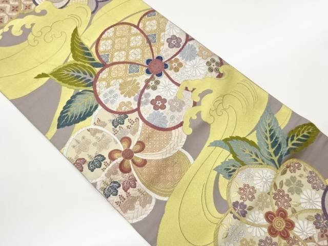 荒波に捻梅・花々・古典柄模様織出し袋帯【中古】【着】【袋帯】 宗sou｜お茶道具・着物　【宗 sou】