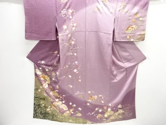 金彩扇に草花模様刺繍訪問着【中古】【着】【訪問着・付下げ】 宗sou｜お茶道具・着物　【宗 sou】
