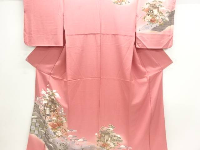 手描き友禅　御所車に花模様訪問着【中古】【着】【訪問着・付下げ】 宗sou｜お茶道具・着物　【宗 sou】
