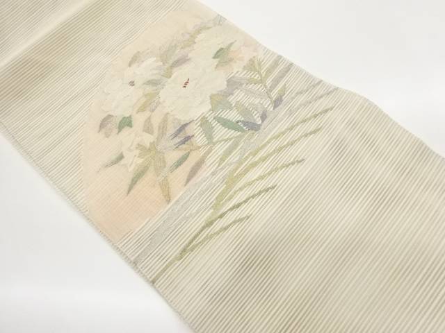 絽綴れ花葉に地紙模様織出し名古屋帯【中古】【着】【名古屋帯】 宗sou｜お茶道具・着物　【宗 sou】