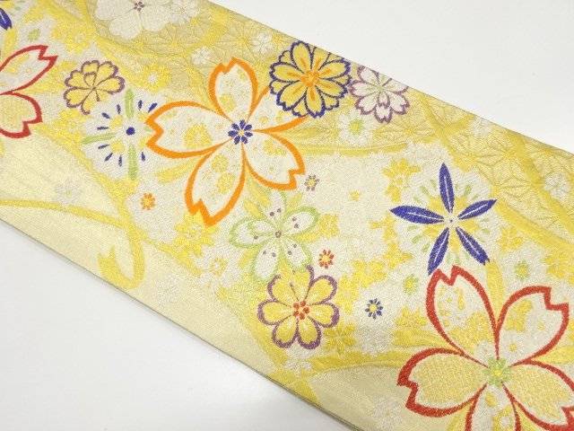 桜に麻の葉・リボン模様織り出し　振袖用袋帯【中古】【着】【振袖】 宗sou｜お茶道具・着物　【宗 sou】 9,072円
