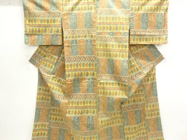 未使用品　仕立て上がり　横段に花更紗模様手織り紬着物【着】【紬・お召し】 宗sou｜お茶道具・着物　【宗 sou】