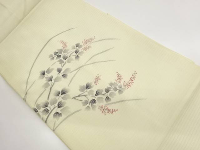 絽塩瀬　銀彩手描き花葉模様名古屋帯【中古】【着】【名古屋帯】 宗sou｜お茶道具・着物　【宗 sou】 12,670円