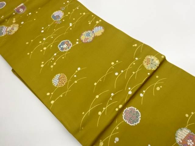 雪輪に露芝・花葉模様織り出し名古屋帯【中古】【着】【名古屋帯】 宗sou｜お茶道具・着物　【宗 sou】