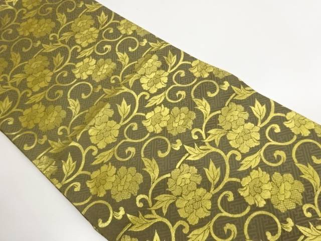花唐草に紗綾型模様織り出し名古屋帯(松葉仕立て)【中古】【着】【名古屋帯】 宗sou｜お茶道具・着物　【宗 sou】