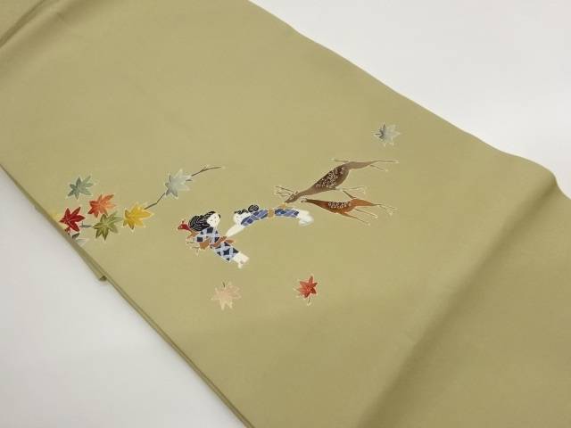 塩瀬　金彩　鹿に童子・紅葉模様名古屋帯【中古】【着】【名古屋帯】 宗sou｜お茶道具・着物　【宗 sou】