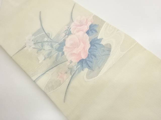 絽流水に牡丹・桔梗模様織り出し名古屋帯【中古】【着】【名古屋帯】 宗sou｜お茶道具・着物　【宗 sou】