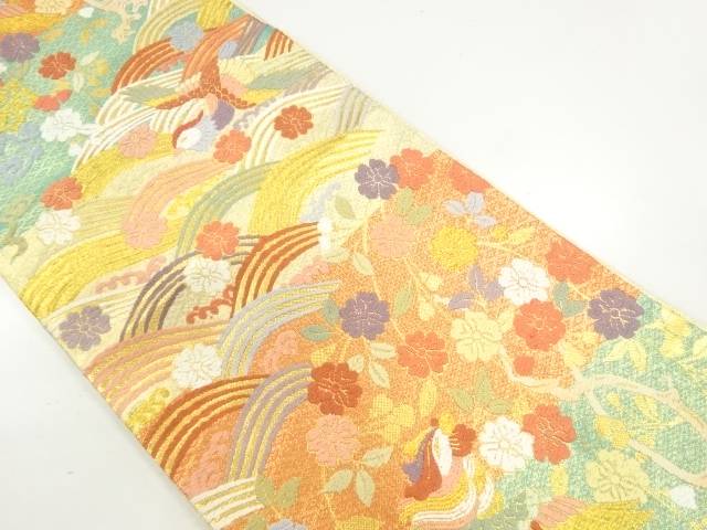 唐織波に花鳥模様織出し袋帯【中古】【着】【袋帯】 宗sou｜お茶道具・着物　【宗 sou】