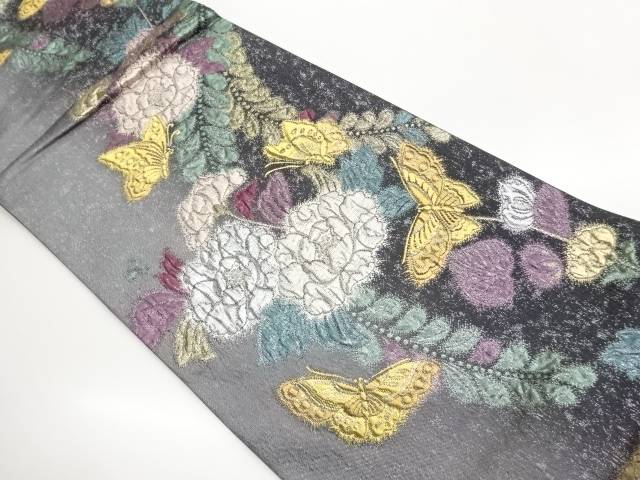 ふくれ織 牡丹に藤・蝶模様織り出し袋帯【中古】【着】【袋帯】 宗sou|お茶道具・着物 【宗 sou】