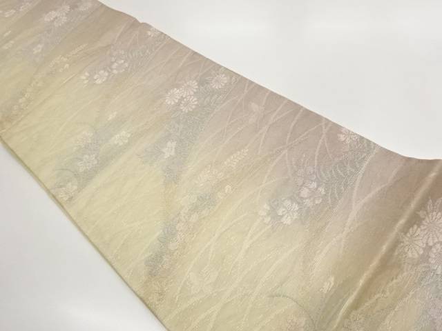 紗秋草に芝・蝶模様織り出し袋帯【中古】【着】【袋帯】 宗sou|お茶道具・着物 【宗 sou】