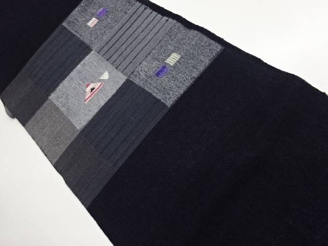 手織り紬格子に抽象模様織出し名古屋帯【中古】【着】【名古屋帯】 宗sou|お茶道具・着物 【宗 sou】