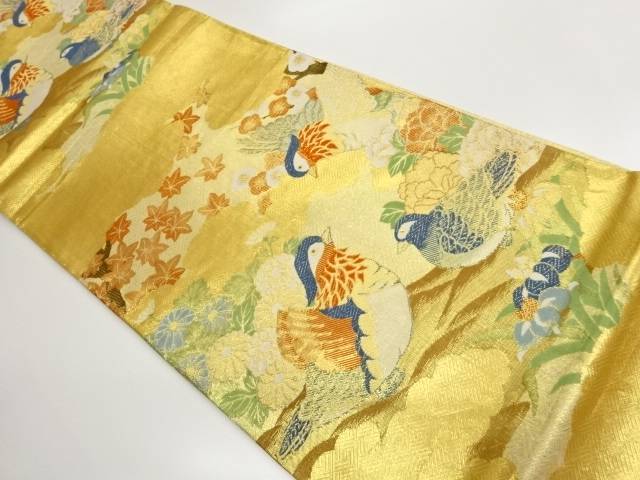 佐賀錦鴛鴦に花々模様織出し袋帯【中古】【着】【袋帯】 宗sou｜お茶道具・着物　【宗 sou】