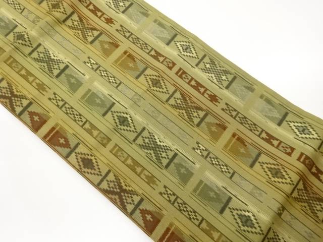 縞に菱・幾何学模様織出し名古屋帯【中古】【着】【名古屋帯】 宗sou｜お茶道具・着物　【宗 sou】