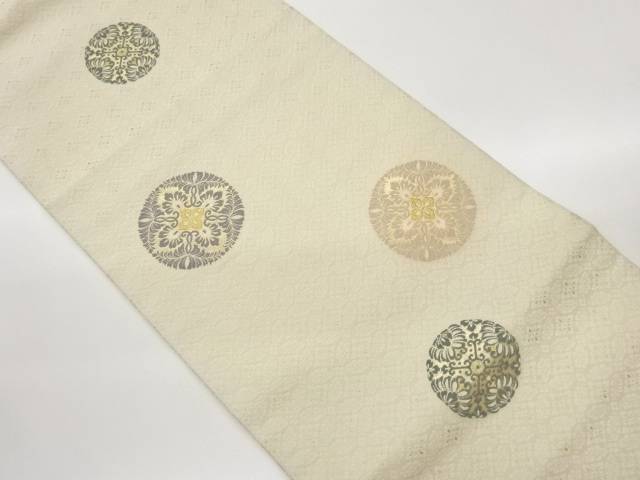 丸文に華文・変わり七宝模様織出し名古屋帯（松葉仕立て）【中古】【着】【名古屋帯】 宗sou｜お茶道具・着物　【宗 sou】