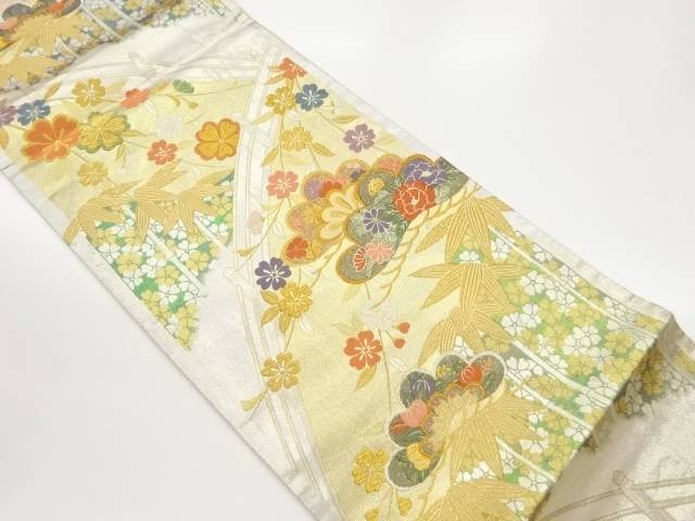 橋に松竹・花々模様織出し袋帯【中古】【着】【袋帯】 宗sou｜お茶道具・着物　【宗 sou】