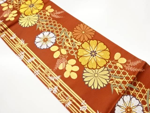 籠目に花葉模様織出し袋帯【中古】【着】【袋帯】 宗sou｜お茶道具・着物　【宗 sou】