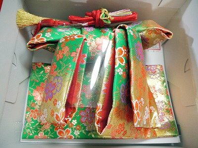 七五三 結び帯 作り帯 7歳用 大寸 日本製 グリーン地 金襴 小桜vol.36