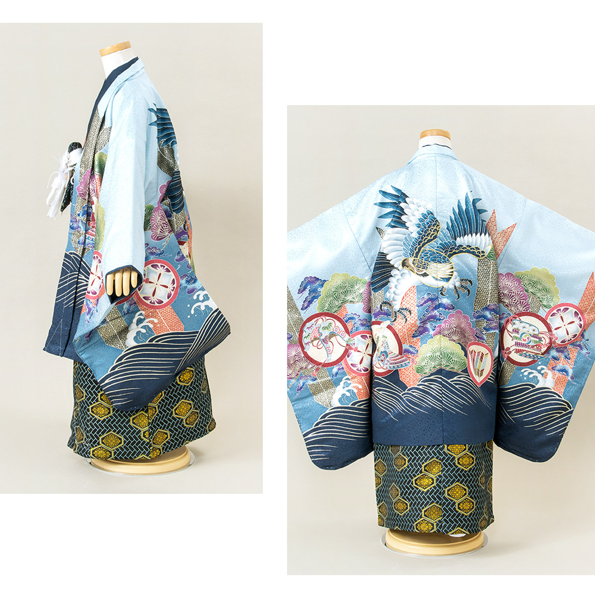 レンタル 七五三 フルセット 着物 男の子 5歳 レンタル 衣装 袴 レトロ 青 紺 鷹 矢羽根 往復送料無料 Rvcconst Com