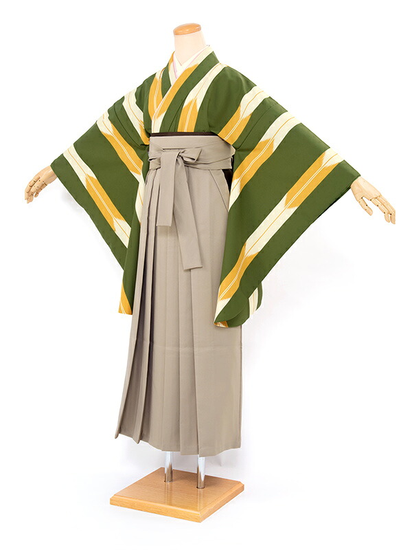 【10%OFF】袴 レンタル 卒業式 大学 レディース フルセット 袴セット 女性 緑 グリーン ベージュ 矢羽根 矢絣 縞 ストライプ レトロモダン 大人 和服 着物セット140 150 160 170 創美苑 往復送料無料【マラソン限定クーポン】