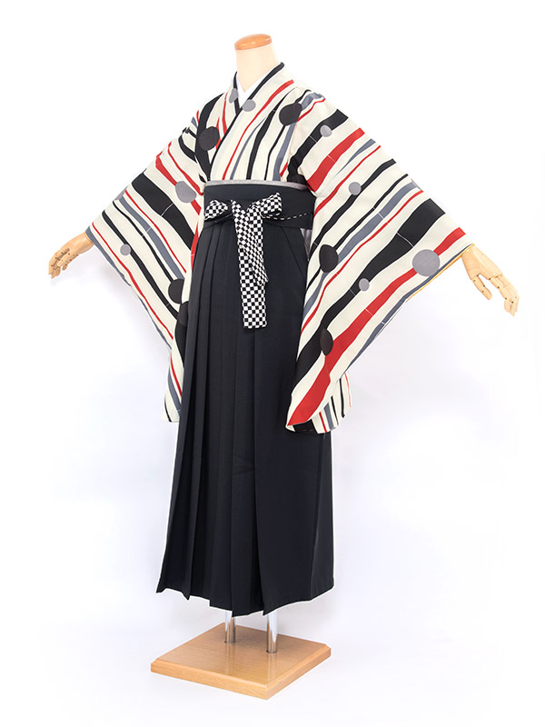 【10%OFF】袴 レンタル 卒業式 大学 レディース フルセット 袴セット 女性 白 アイボリー 黒 赤 よろけ縞 水玉 ドット ボヌールセゾン アートモダン 大人 和服 着物セット創美苑 往復送料無料【マラソン限定クーポン】