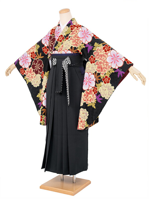 袴 レンタル 卒業式 大学 レディース フルセット 袴セット 女性 黒 ブラック クリーム 牡丹 桜 梅 花 市松格子 大人 和服 着物セット 140 150 160 170 創美苑 往復送料無料【18周年記念クーポン配布中】