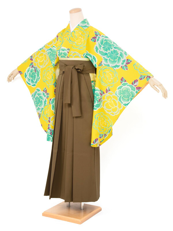 袴 レンタル 卒業式 大学 レディース フルセット 袴セット 女性 黄色 イエロー 茶色 桜 花 ポップ アートモダン 大人 和服 着物セット 140 150 160 170 創美苑 往復送料無料【18周年記念クーポン配布中】