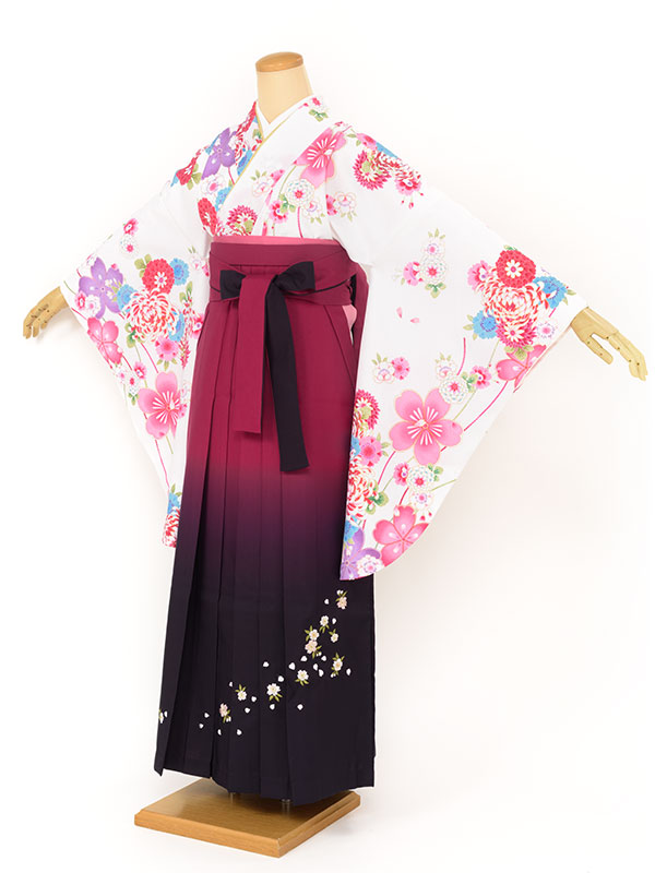 【10%OFF】袴 レンタル 卒業式 大学 レディース フルセット 袴セット 女性 白 ホワイト ピンク 紫 桜 さくら 菊 花 刺繍 グラデーション レトロモダン 大人 レディース 大学 和服 着物セット創美苑 往復送料無料【マラソン限定クーポン】
