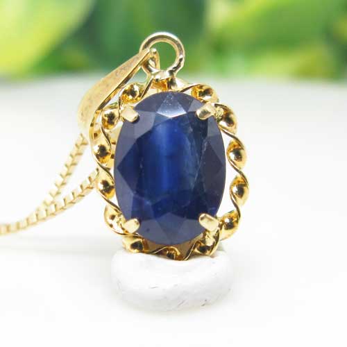 【天然石】サファイア☆ペンダント☆トップ☆18K☆18金☆蒼玉☆チェーン別売り☆動画あり☆