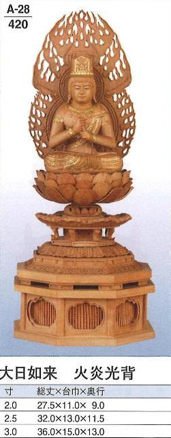 【仏壇】【本尊】【仏像】 檀木 新八角茴香台（下台付） 金泥書 大日如来 炎光輪（標準尺度） 3寸